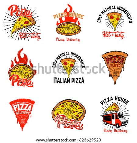 Pizza Labels Design Elements Logo Emblem Stock Vector 611374328 ...