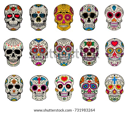 Set Sugar Skulls Illustrations Dead Day Stock Vector 731983264 ...