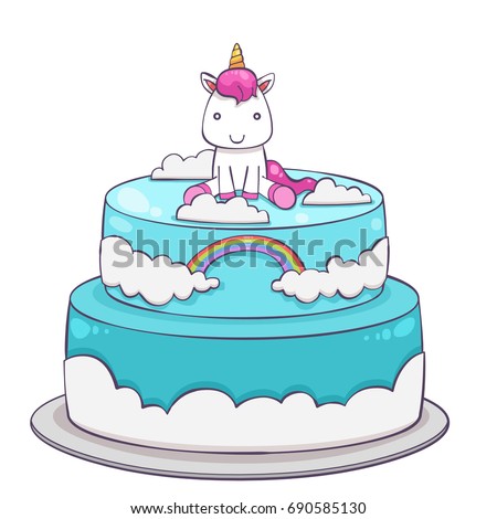 Download Cute Creative Unicorn Birthday Cake Vector Stock Vector ...