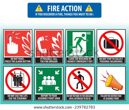 stock vector fire action emergency procedure evacuation procedure 239782783