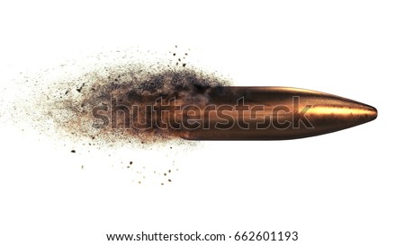 Flying bullet with a dust trail on a white isolated background 3d illustration