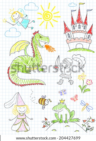 Vector Sketches Characters Fairytales Sketch On Stock Vector (Royalty