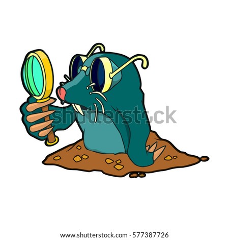 Cartoon Mole Glasses Magnifying Glass Стоковое Векторное Изображение