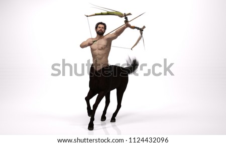 3D Rendering : A portrait of the male centaur, a pinup centaur posing  with a bow in his hand as the centaur archer