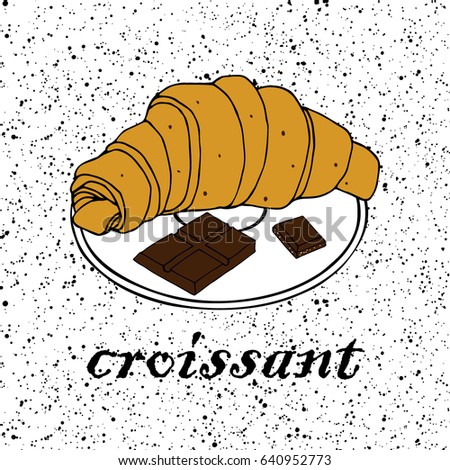 Chocolate Croissant And On A Saucer Textured Background Vector Illustration Chocolate Croissant And On A Saucer Textured Background Vector Illustration