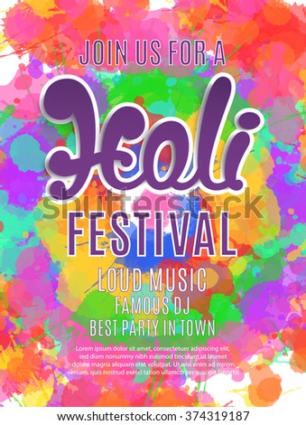 Holi festival poster. Template for flyer, brochure or invitation card. Vector illustration.
