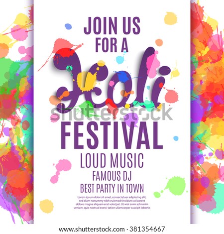 Holi festival poster. Template for flyer, brochure or invitation.