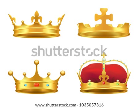 Golden Crowns Gems 3d Icons Set Stock Vector 1035057316 - Shutterstock