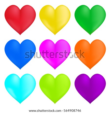 Nine Hearts Different Colors Set Red Stock Vector 564908746 - Shutterstock