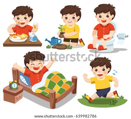 Daily Routine Cute Boy On White Stock Vector 639982786 - Shutterstock