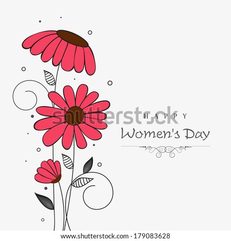 Happy Women's Day celebrations greeting card design decorated with beautiful flowers on abstract background.