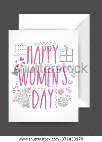 Elegant greeting card design with glossy envelope for Happy Women's Day celebration.