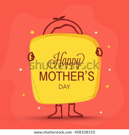Elegant greeting card design with illustration of a kid showing board for Happy Mother's Day celebration.