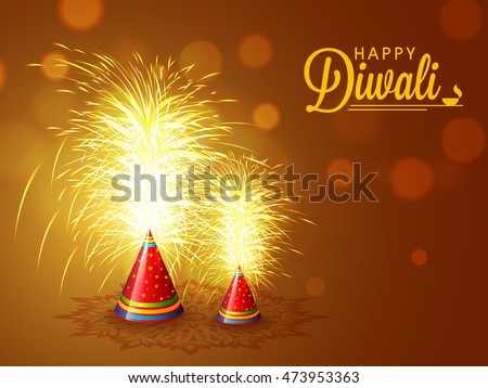 Elegant sparkle, Explosing Firecrackers on shiny brown background for Indian Festival of Lights, Happy Diwali Celebration.