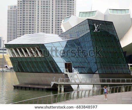 Singapore City, Singapore - 29th April, 2016: View of the Louis Vuitton in Singapore building, designed by FTL Design Engineering Studio, Marina Bay Sands, Singapore.