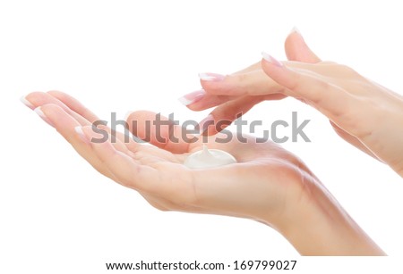 Female hands on white background