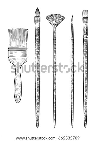 Brush Collection Illustration Drawing Engraving Ink Stock