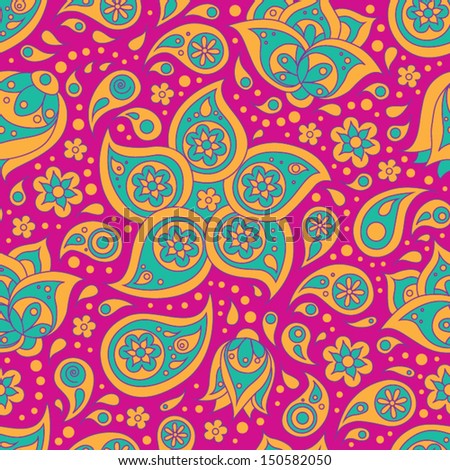 Indian Paisley Flowers Hand Drawn Pattern Stock Vector 153047888 ...