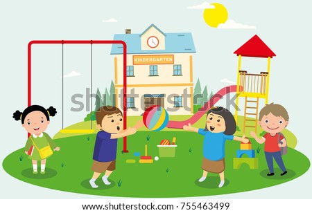 Educational School Kids Playing In Playground Educational School Kids Playing In Playground