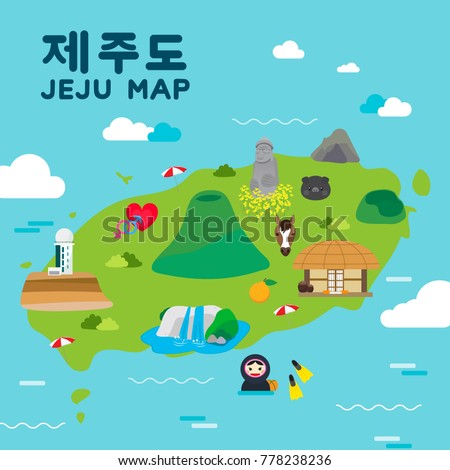 stock vector jeju island travel map vector illustration attractions in flat design korean character is jeju 778238236