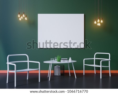 wide modern green wallpaper mock interior stock illustration