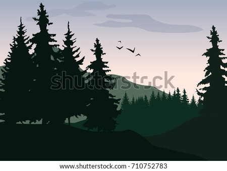 Green Landscape Silhouettes Hills Deep Forest Stock Vector 710752783 ...