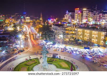 DA LAT CITY, VIETNAM - April 14, 2015: Night light of Center traffic Landmark at Da Lat city, Da Lat is one of the beautiful city in Viet Nam