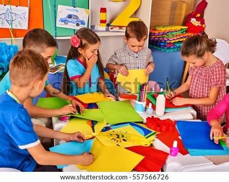 Child Cutting Paper Class Kids Development Stock Photo 557566726 ...