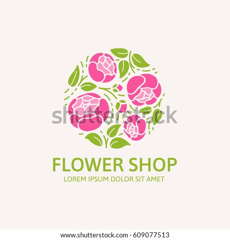 Logo For Flower Shop Arrangement Of Pink Peonies In A Modern Style Logo For Flower Shop Arrangement Of Pink Peonies In A Modern Style