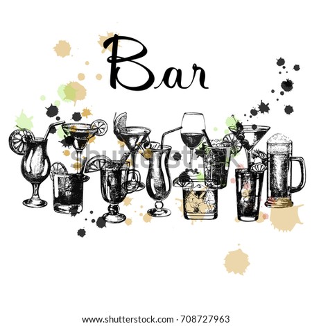Set Hand Drawn Sketch Style Alcoholic Stock Vector 708727963 - Shutterstock