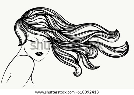 Beautiful Girl Long Wavy Hairvector Illustration Stock Vector 610092413 ...