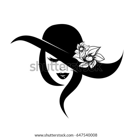 stock vector elegant beautiful woman smiling wearing a hat with flowers vector icon 647540008