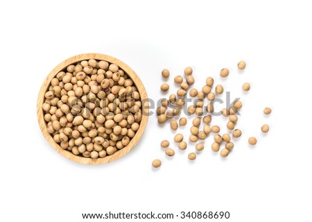 Close up soy beans in bowl isolated on white background
