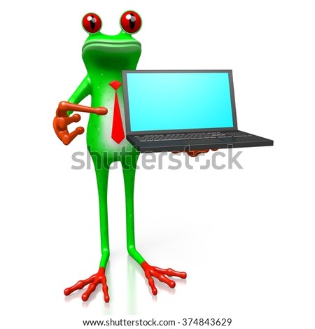 3 d cartoon frog laptop great topics stock illustration 374843629