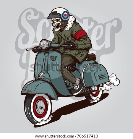 Skeleton Driving A Vintage Scooter Skeleton Driving A Vintage Scooter