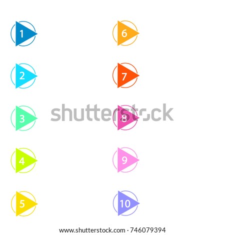 Colorful number bullet point markers 1 to 10, vector illustration eps10