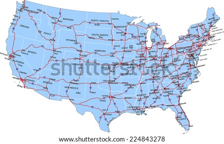 Interstate Map Continental United States State Stock Illustration