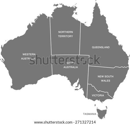 Gray Australia Map Regions Main Cities Stock Vector 33978346 - Shutterstock