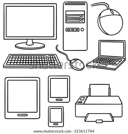 vector set of computer, smart device and computer accessories