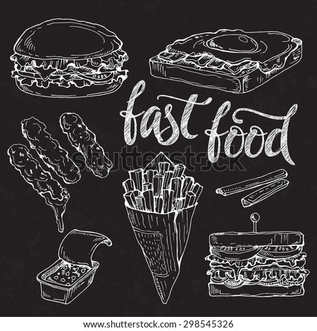 Vector Illustration Fast Food On Chalkboard Stock Vector 298545326 ...