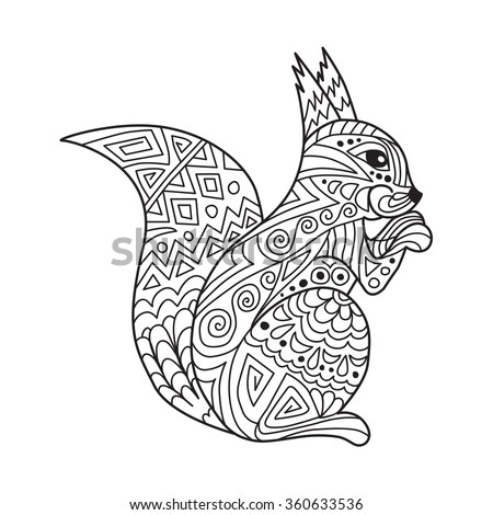 Zentangle The Baikal Squirrel For Adult Anti Stress Coloring Page Art Therapy Illustration In