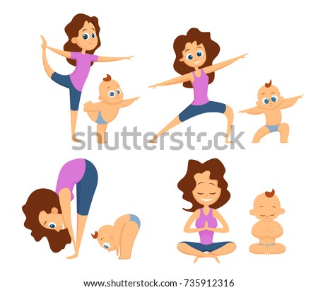 Baby Yoga Mutual Exercises Mother Her Stock Vector 735912316 - Shutterstock