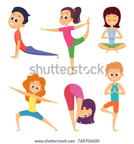 Yoga Kids Happy Childrens Make Different Stock Vector 768706600 ...