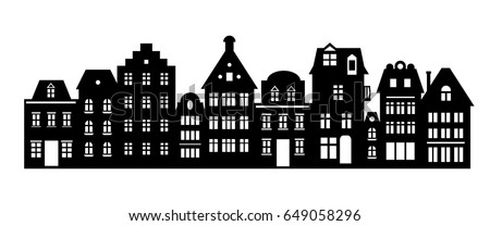 Laser Cutting Amsterdam Style Houses Silhouette Stock 