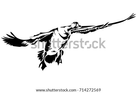 vector flat illustration of black silhouette flying goose element for design
