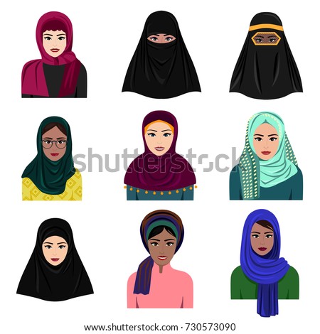 Collection Vector Avatars Muslim Women Cartoon Stock 