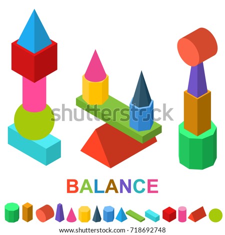 stock-vector-geometric-flat-shapes-in-an-isometric-view-balance-weighing-scales-pyramid-cube-toy-bright-718692748.jpg