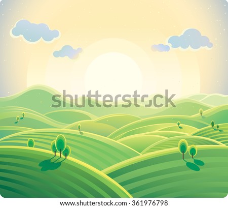Natural landscape, sunrise over the hills.