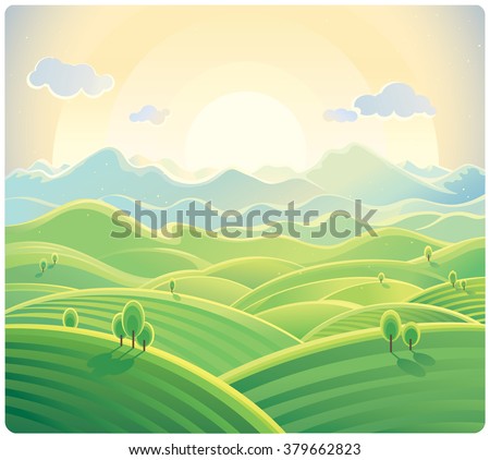 Sunrise over the mountains and hills, natural landscape.