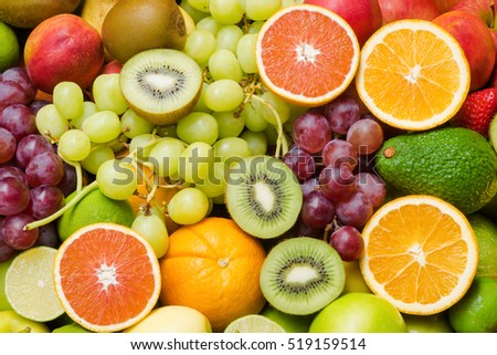 Various fresh fruits background for healthy